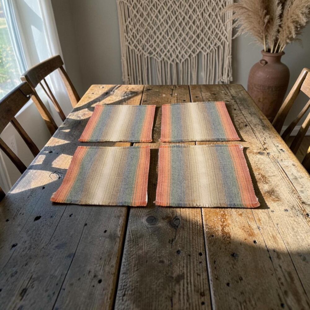 Vintage Handwoven Placemats SET Of 4 Multicolor Fringed Boho 3053/20